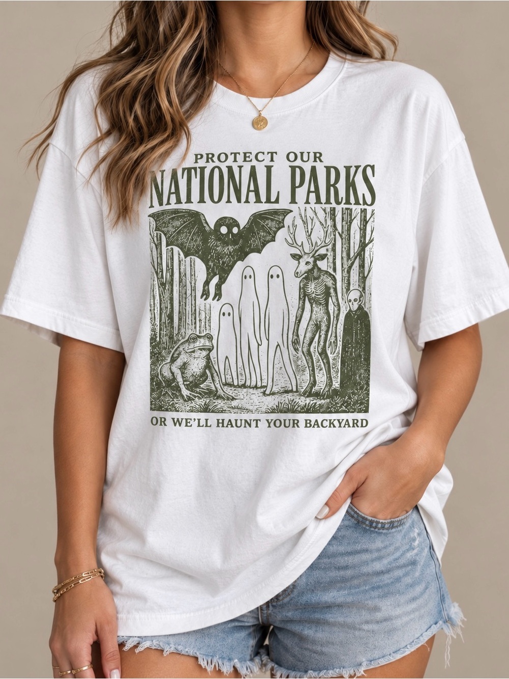 Protect Our National Parks Cryptid Spooky Aesthetic Statement Womens Graphic Tee